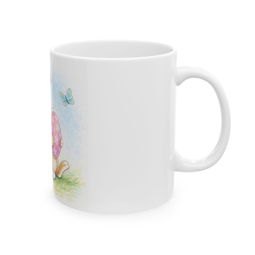 Easter Bunny Ceramic Mug — Cute Bunny Hugging Painted Easter Eggs (11oz & 15oz)