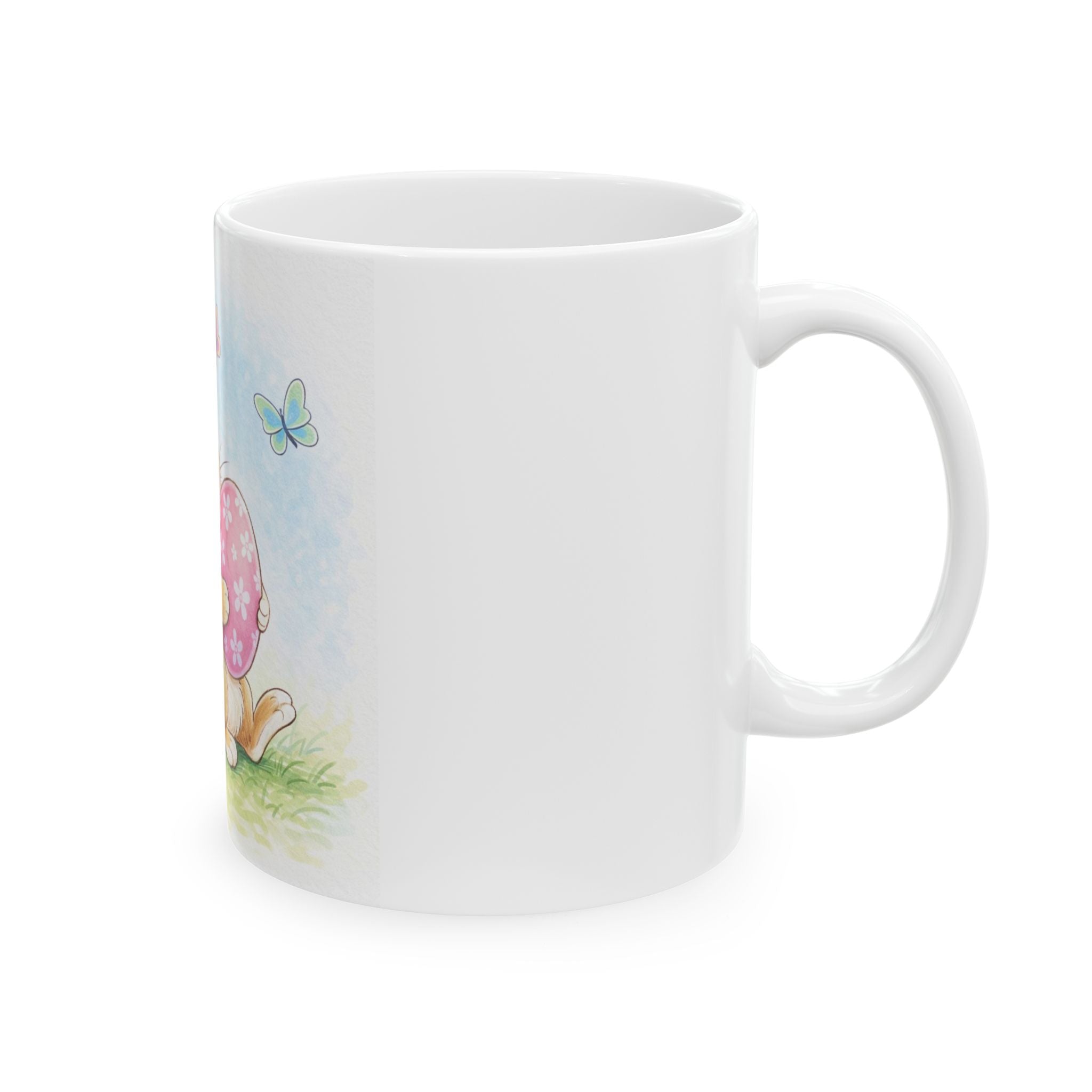 Easter Bunny Ceramic Mug — Cute Bunny Hugging Painted Easter Eggs (11oz & 15oz)