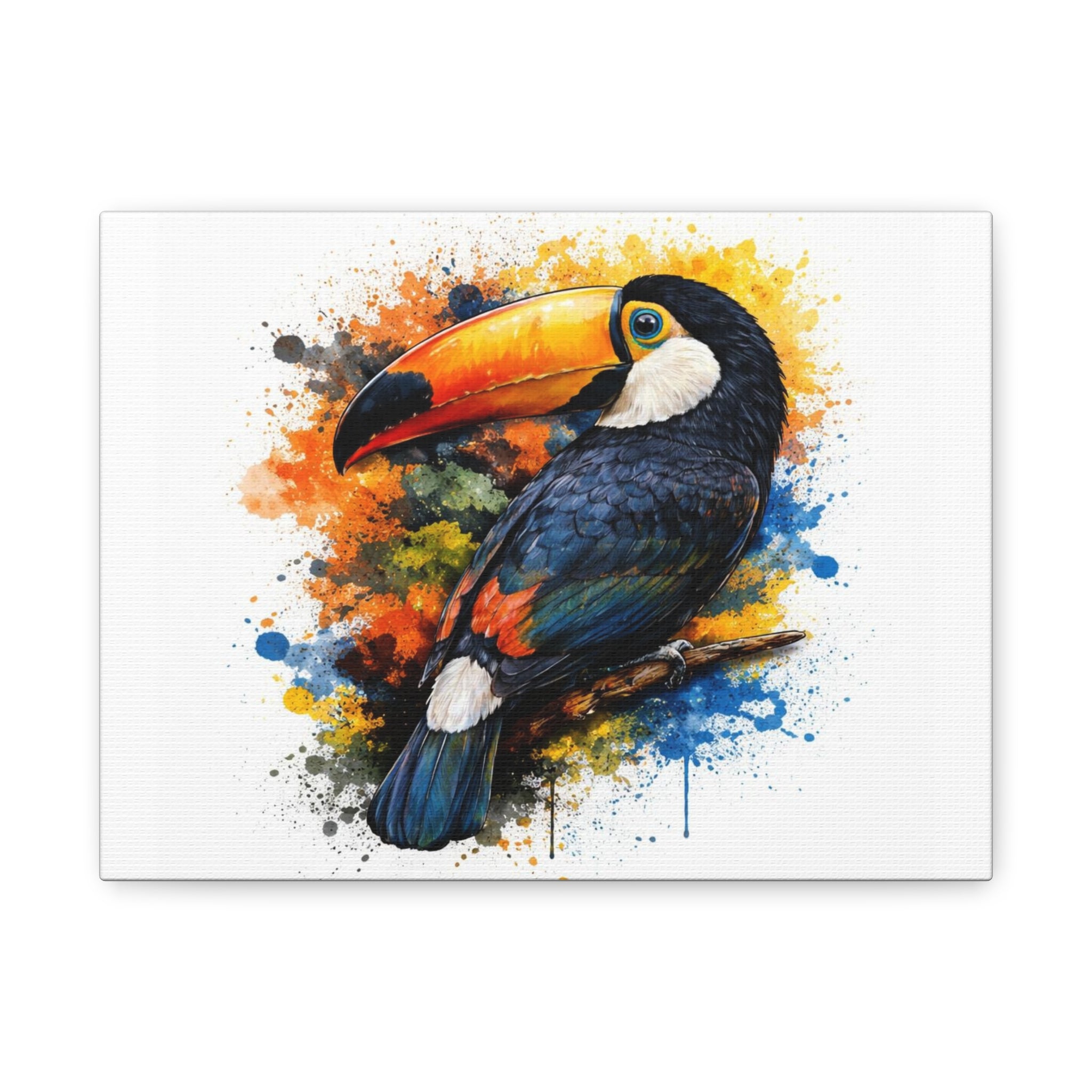 Toucan Watercolor Canvas Print — Colorful Tropical Bird Wall Art (Matte, Stretched)
