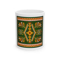 Patterned Ceramic Mug — Folk-Inspired Green and Gold Paisley Tile (11oz & 15oz)