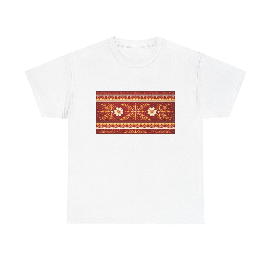 T-Shirt — Rustic Floral Fair Isle Stripe Tee (Autumn Cozy Pattern)