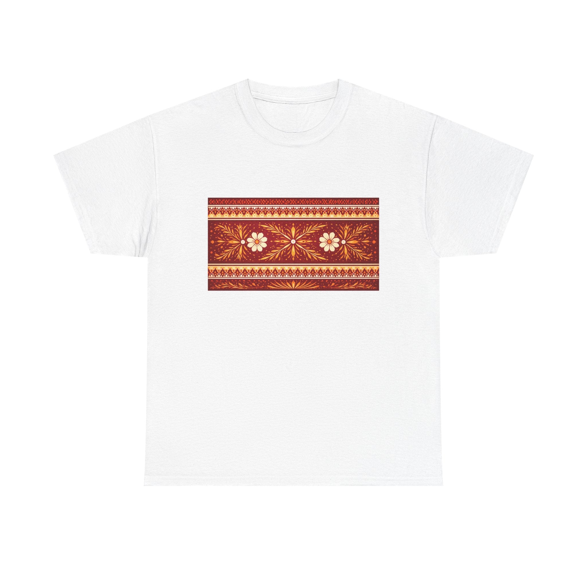 T-Shirt — Rustic Floral Fair Isle Stripe Tee (Autumn Cozy Pattern)