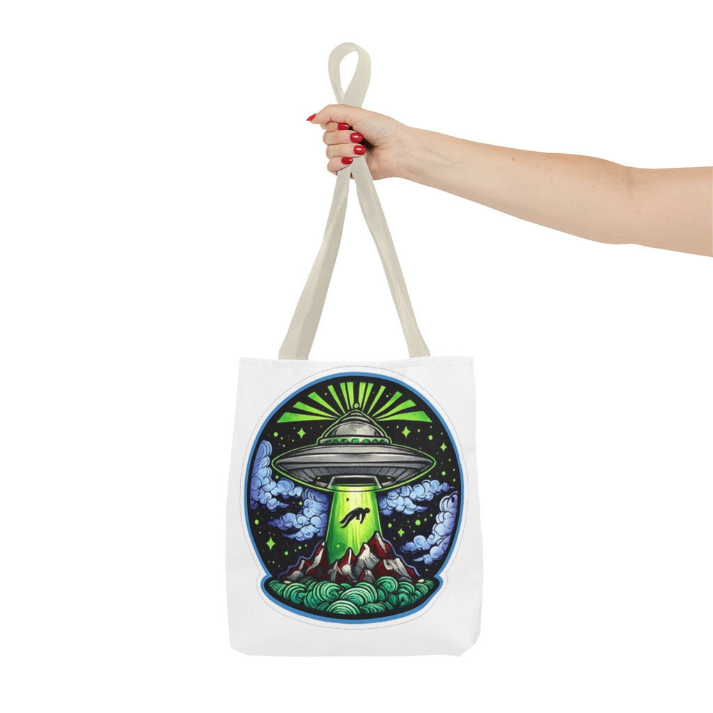UFO Abduction Tote Bag — Alien Spaceship Mountain Art Tote
