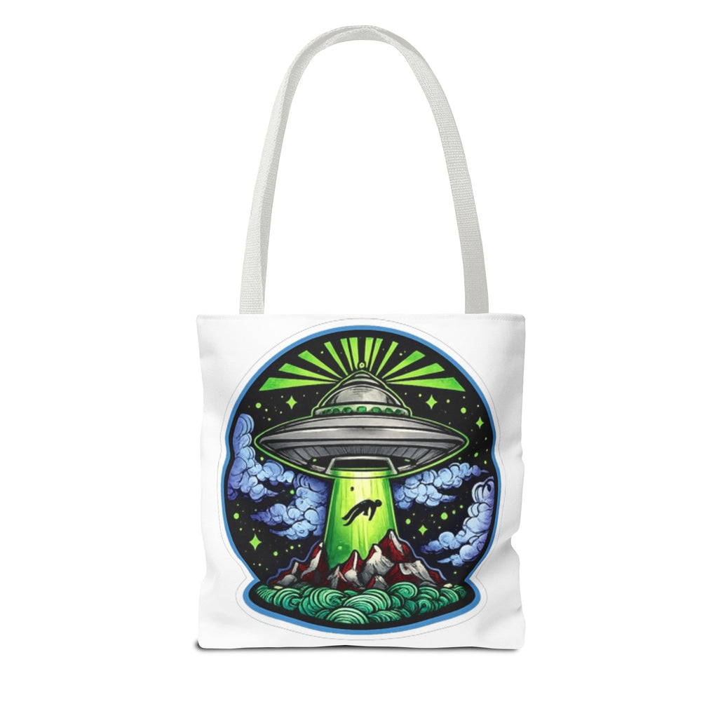 UFO Abduction Tote Bag — Alien Spaceship Mountain Art Tote