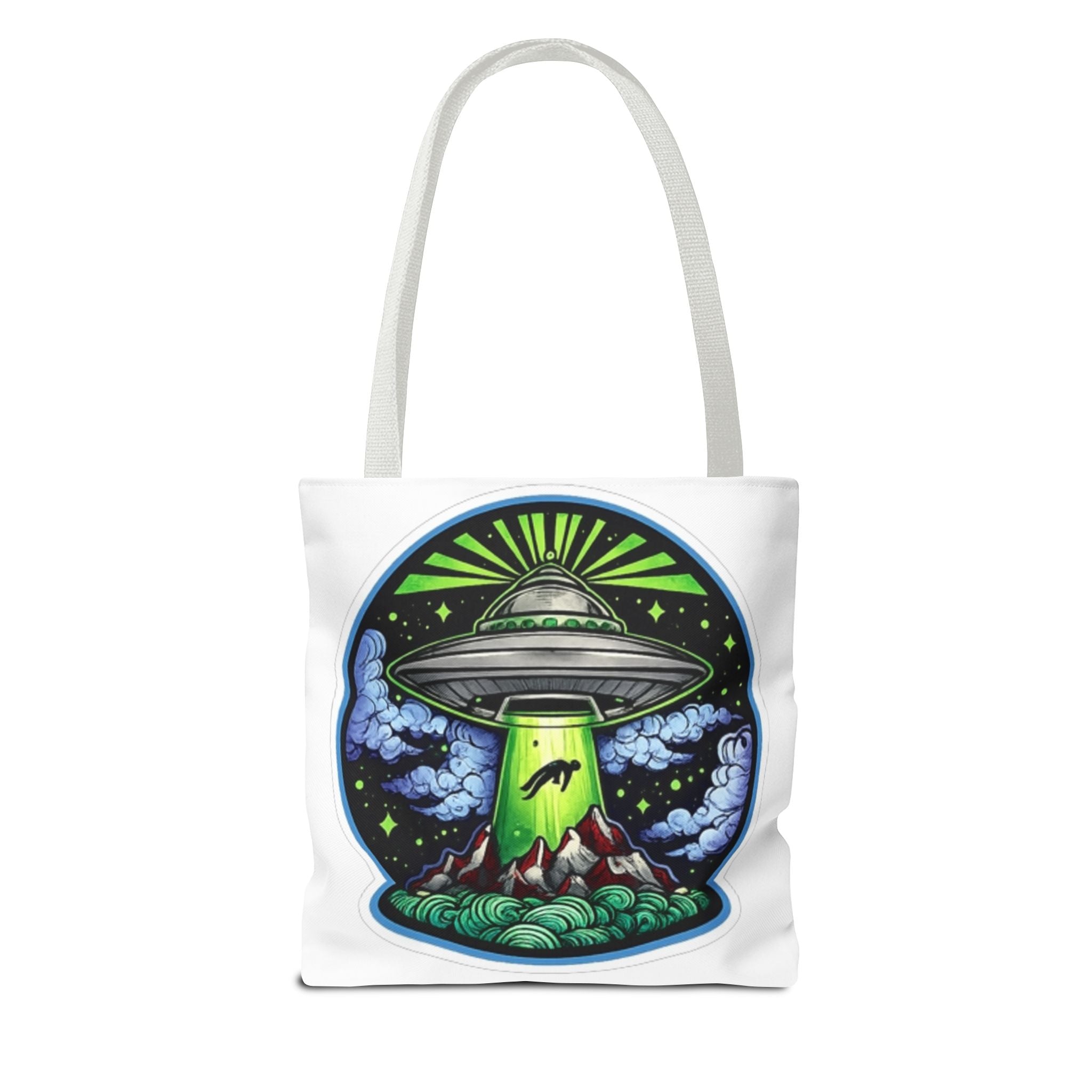 UFO Abduction Tote Bag — Alien Spaceship Mountain Art Tote