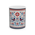 Folk Floral Bird Ceramic Mug – Red & Blue Scandinavian Pattern (11oz & 15oz)