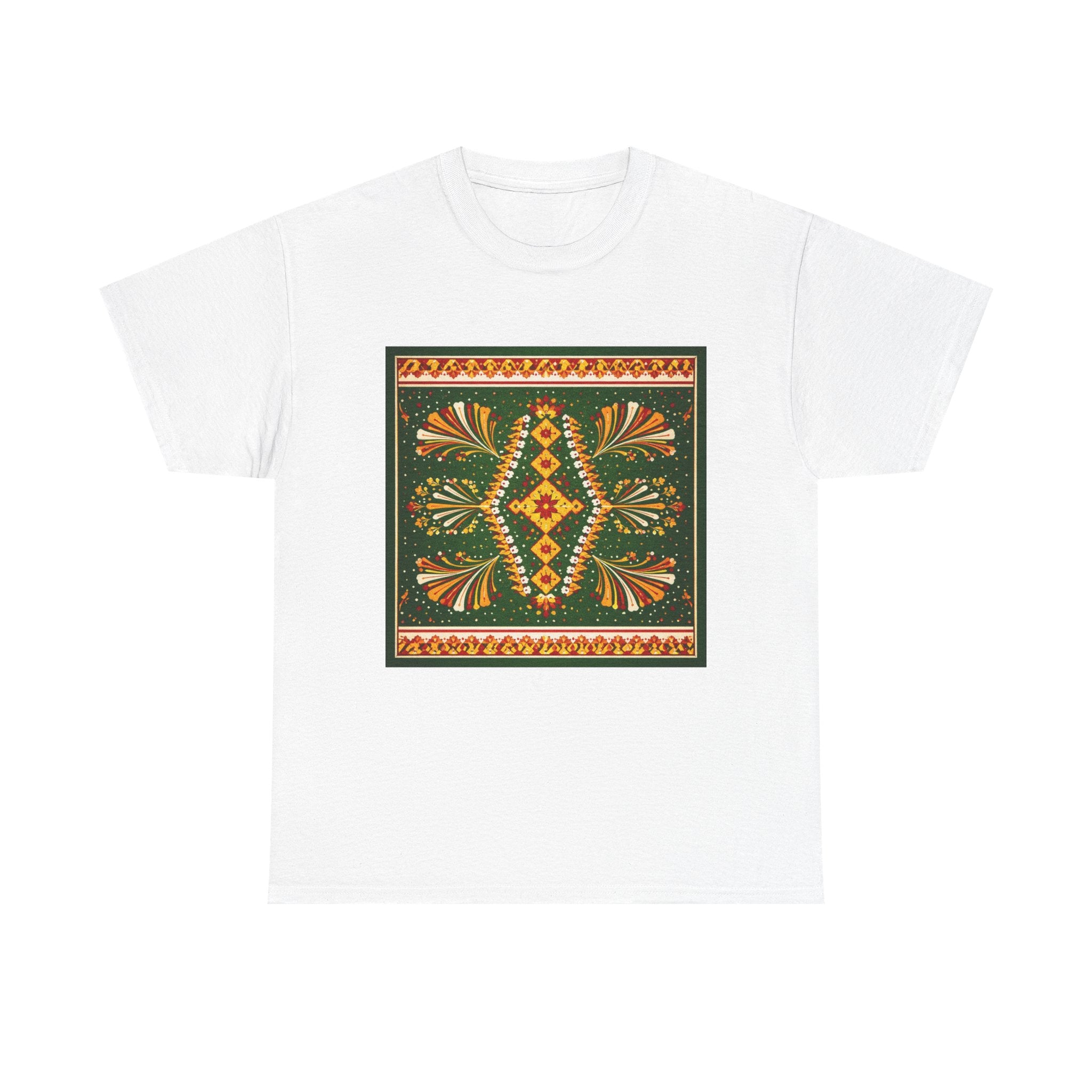 Bohemian Floral Mandala Tee — Earthy Green Vintage Pattern T-Shirt