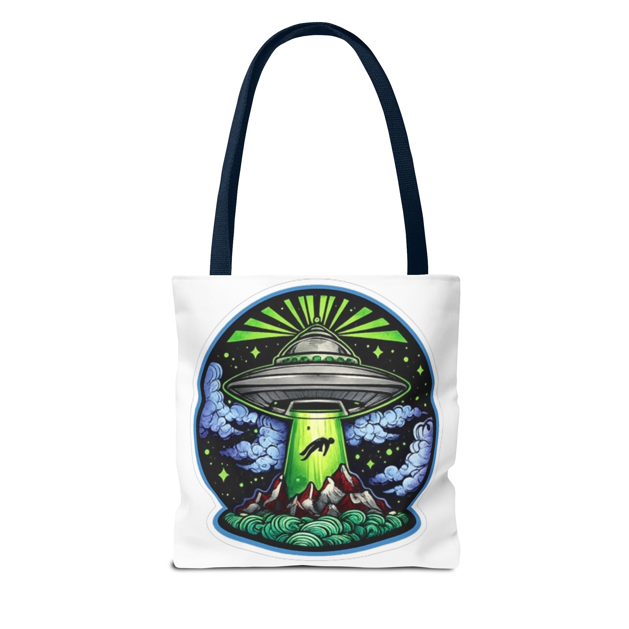 UFO Abduction Tote Bag — Alien Spaceship Mountain Art Tote