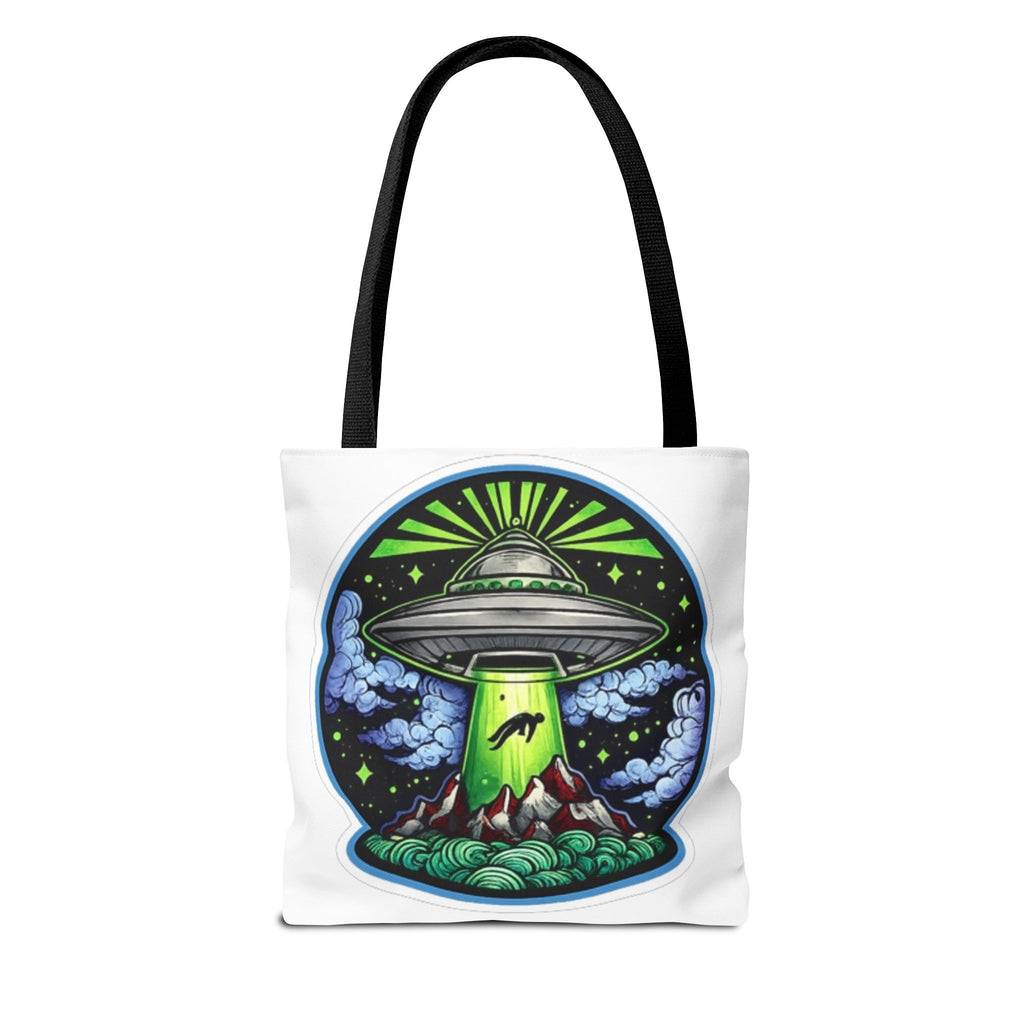 UFO Abduction Tote Bag — Alien Spaceship Mountain Art Tote