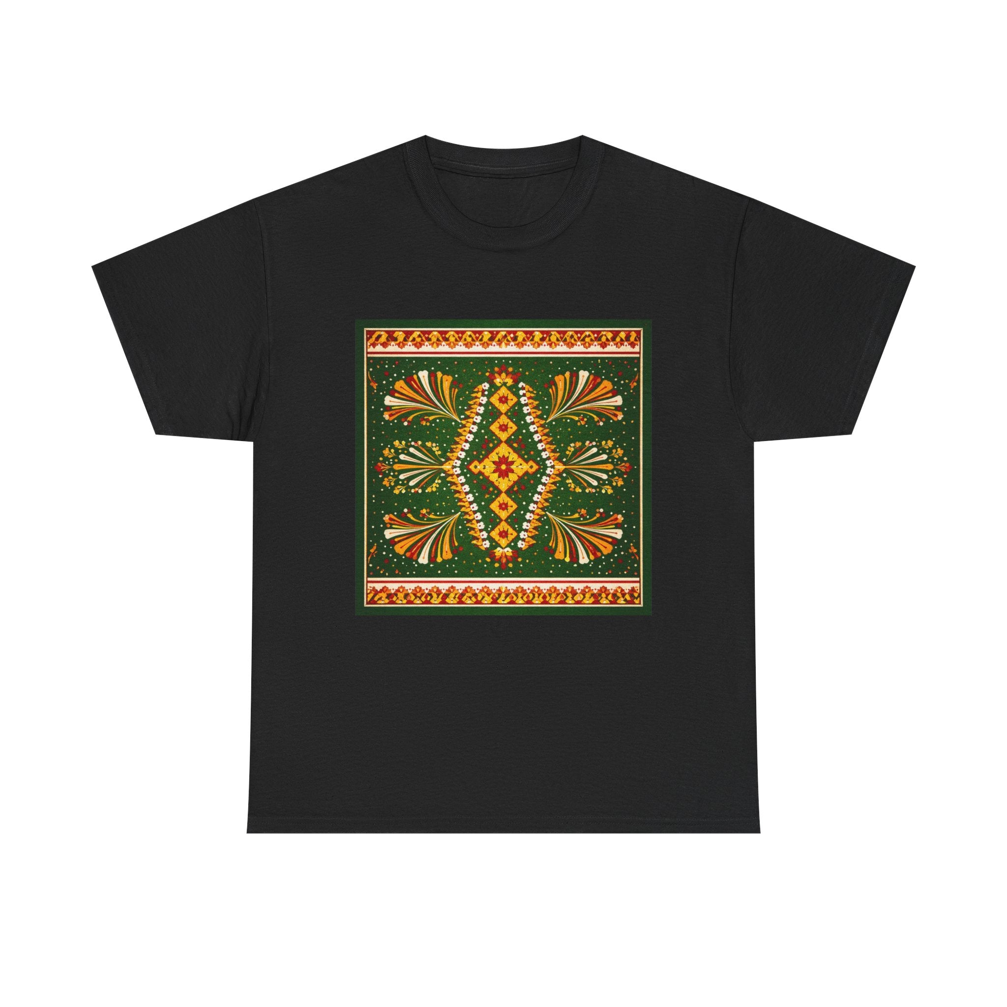 Bohemian Floral Mandala Tee — Earthy Green Vintage Pattern T-Shirt