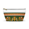 Floral Folk-Pattern Accessory Pouch — Green & Gold Boho Makeup Bag