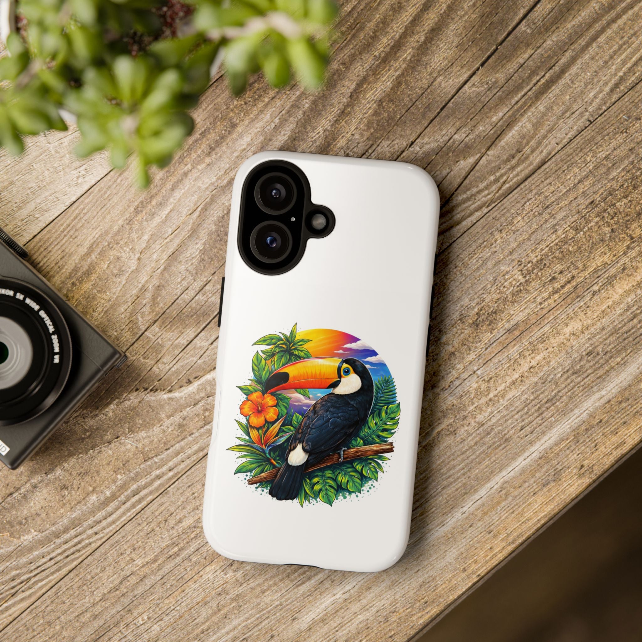 Toucan Sunset Phone Case - Tropical Bird Protective Case with Floral Design