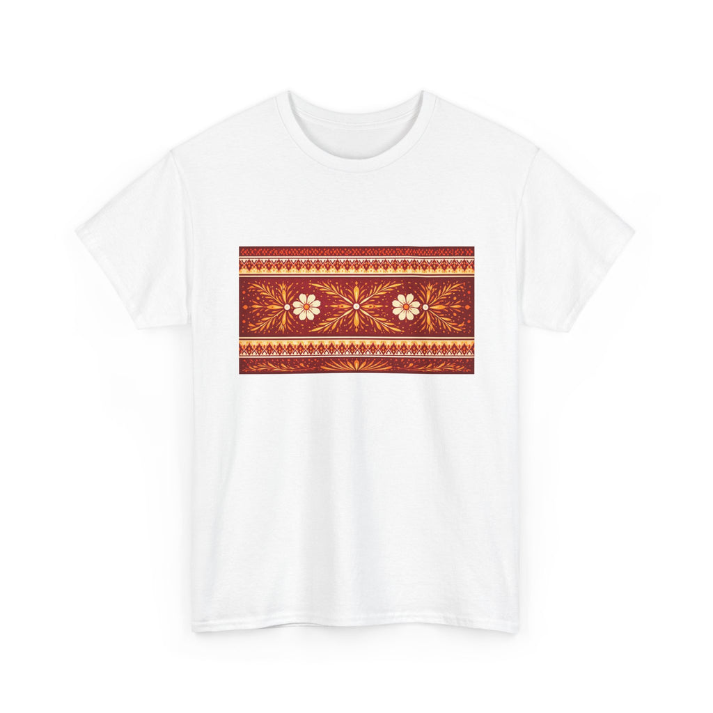 T-Shirt — Rustic Floral Fair Isle Stripe Tee (Autumn Cozy Pattern)