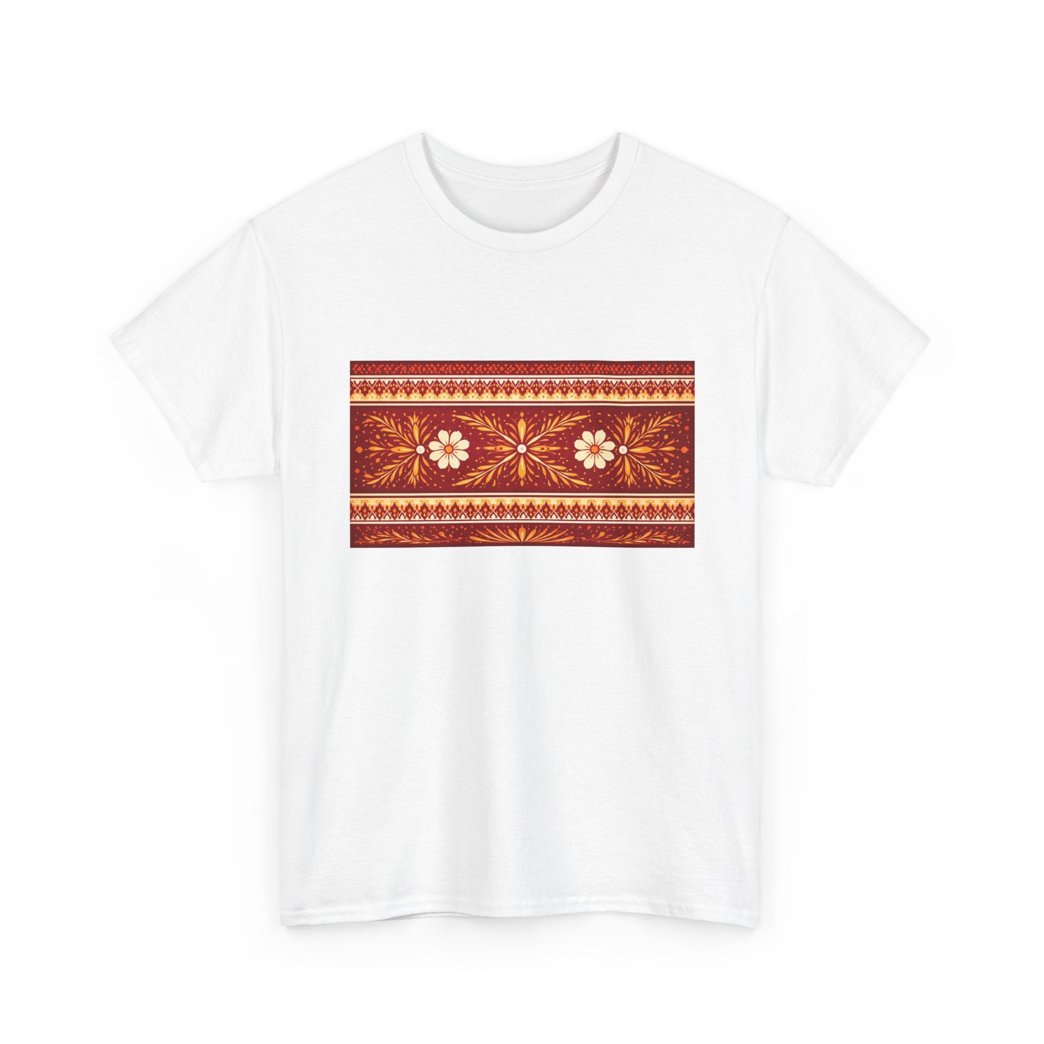 T-Shirt — Rustic Floral Fair Isle Stripe Tee (Autumn Cozy Pattern)