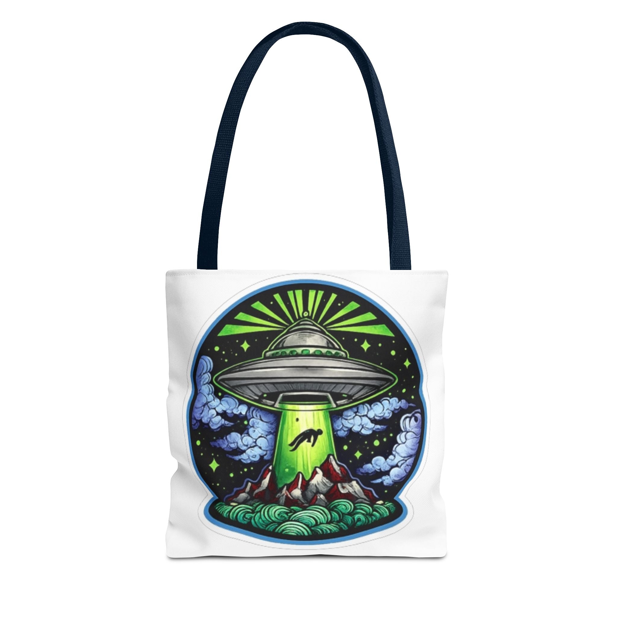 UFO Abduction Tote Bag — Alien Spaceship Mountain Art Tote