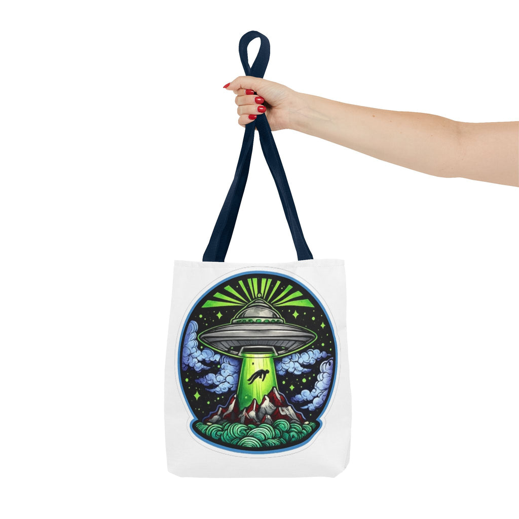 UFO Abduction Tote Bag — Alien Spaceship Mountain Art Tote