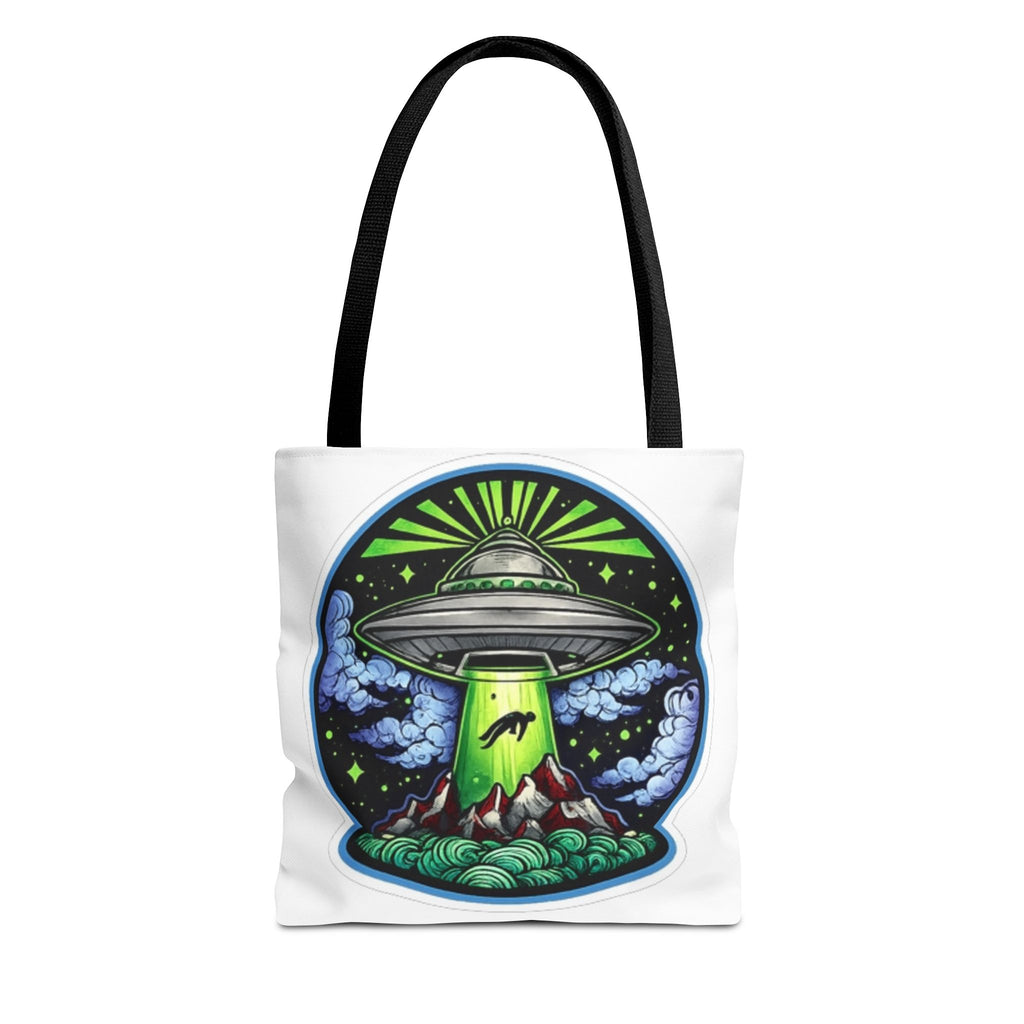 UFO Abduction Tote Bag — Alien Spaceship Mountain Art Tote