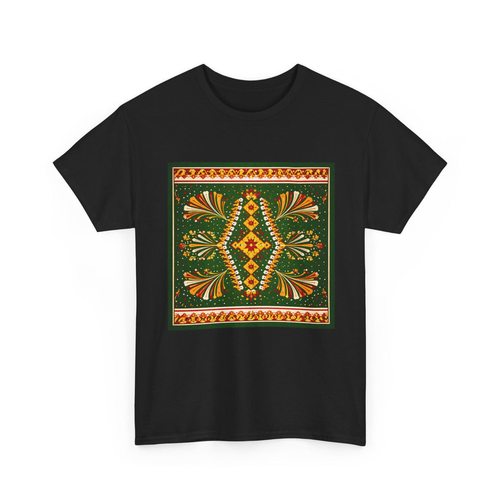 Bohemian Floral Mandala Tee — Earthy Green Vintage Pattern T-Shirt