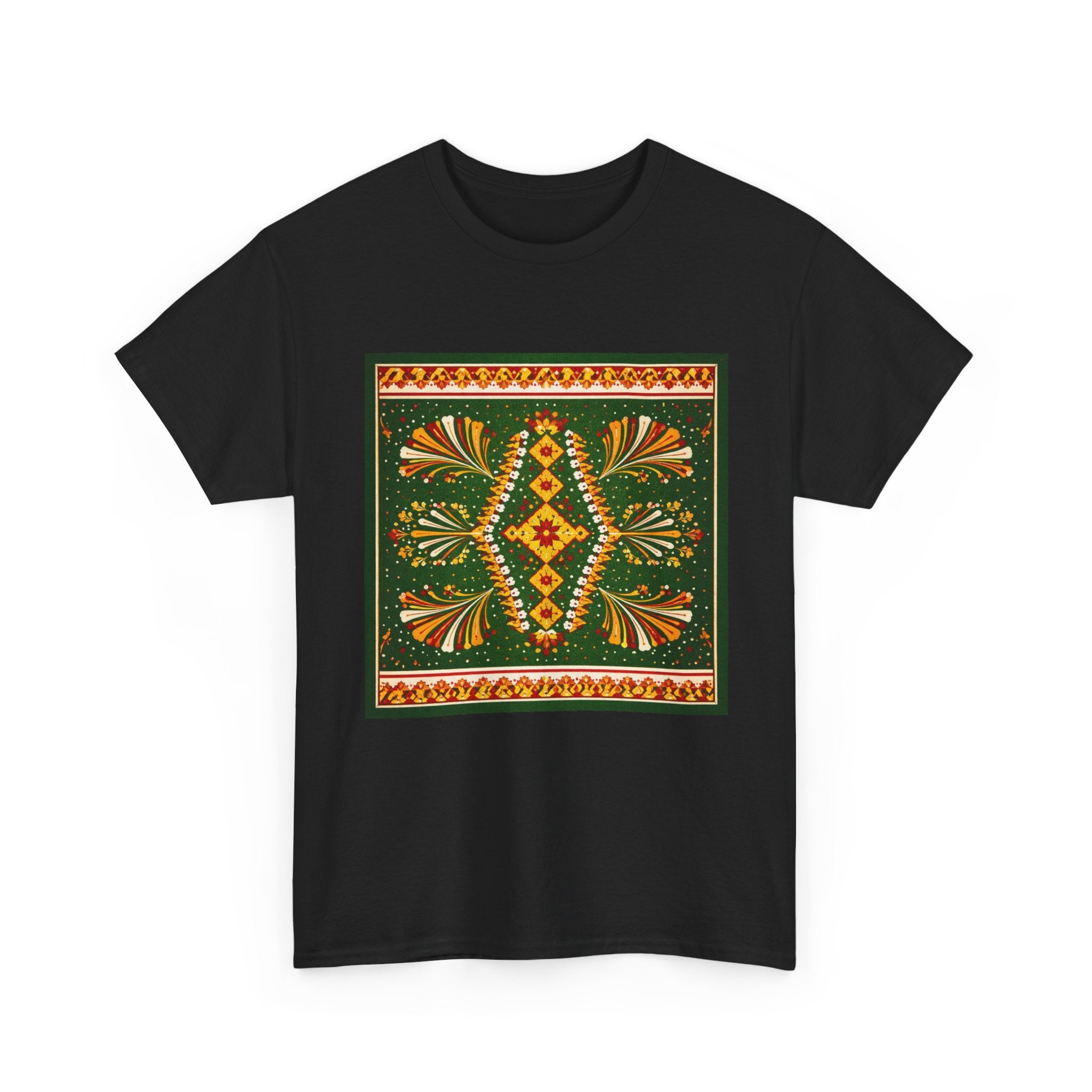 Bohemian Floral Mandala Tee — Earthy Green Vintage Pattern T-Shirt