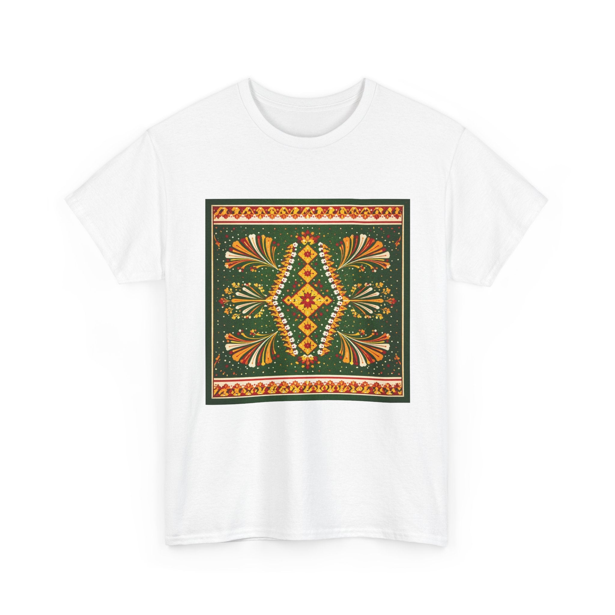Bohemian Floral Mandala Tee — Earthy Green Vintage Pattern T-Shirt