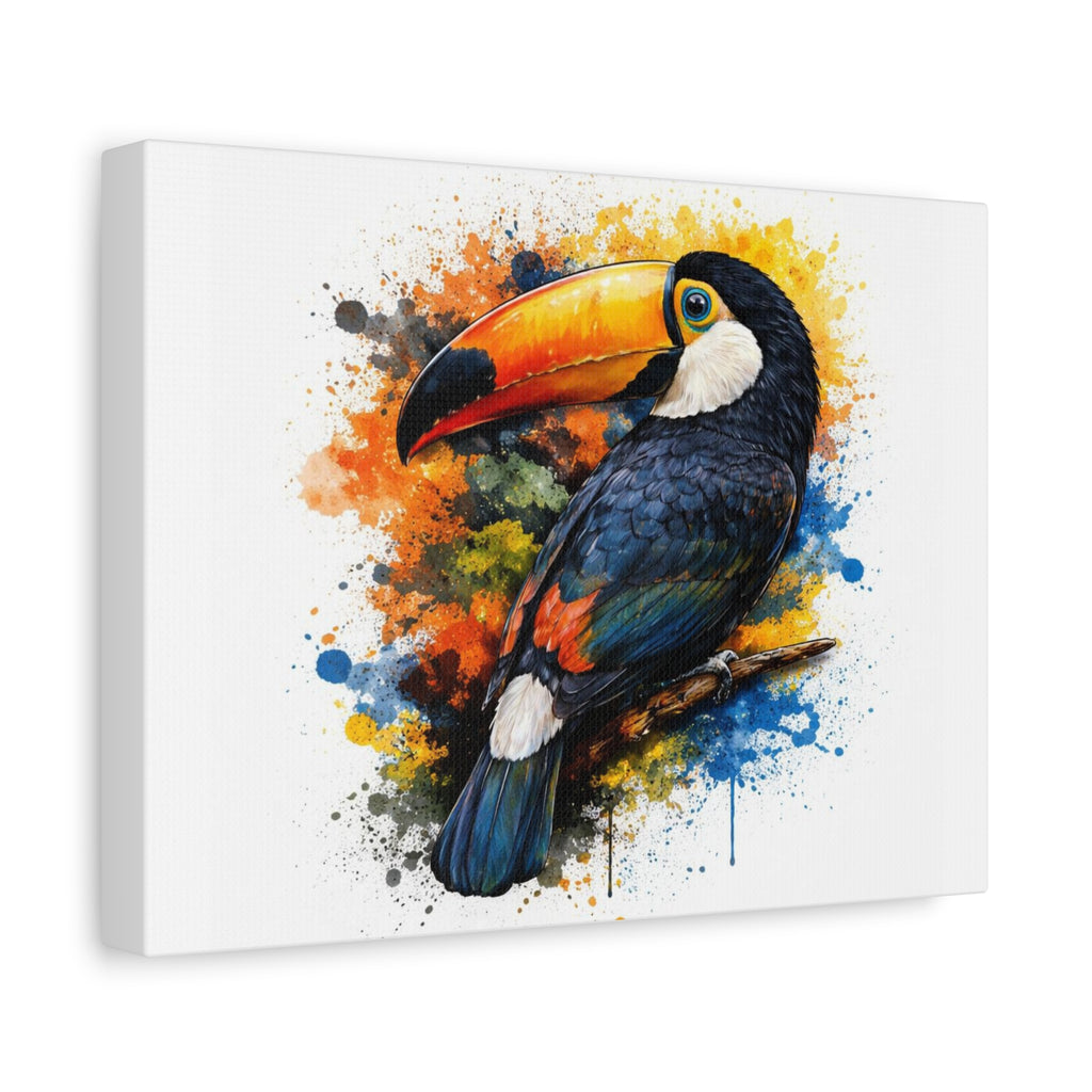 Toucan Watercolor Canvas Print — Colorful Tropical Bird Wall Art (Matte, Stretched)