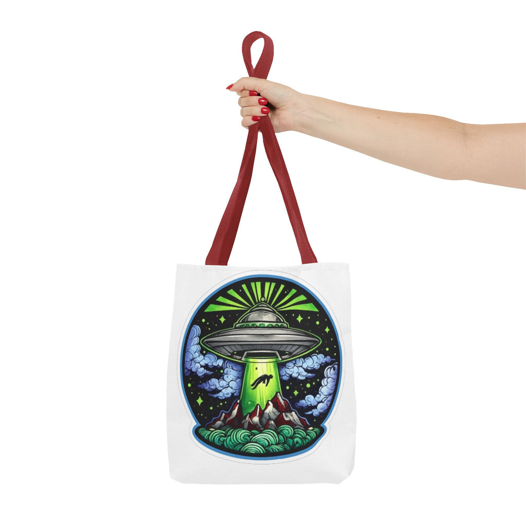 UFO Abduction Tote Bag — Alien Spaceship Mountain Art Tote