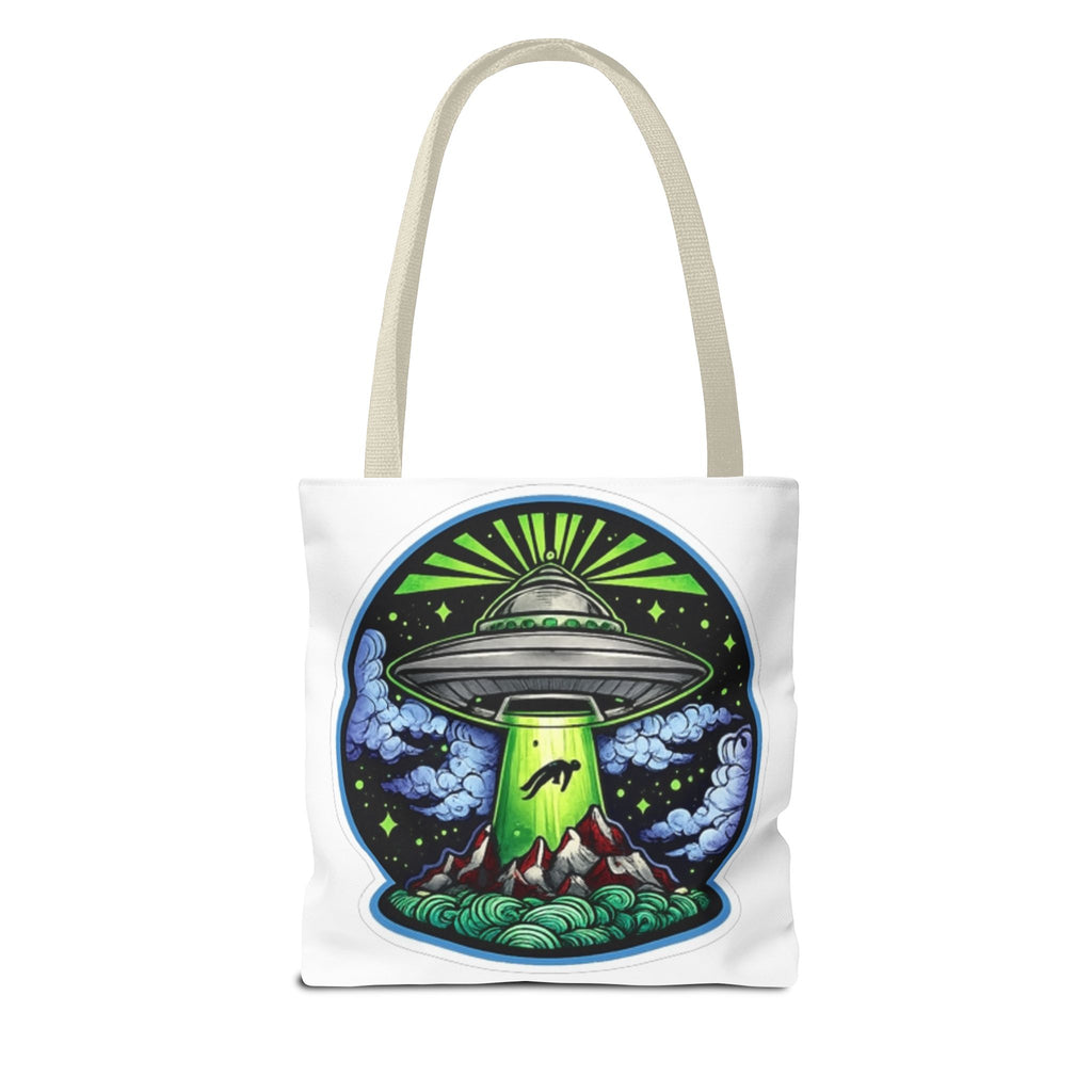 UFO Abduction Tote Bag — Alien Spaceship Mountain Art Tote