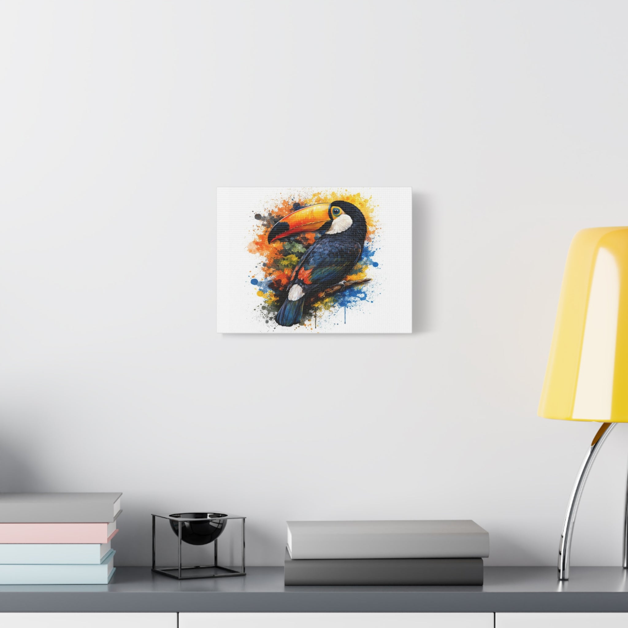 Toucan Watercolor Canvas Print — Colorful Tropical Bird Wall Art (Matte, Stretched)